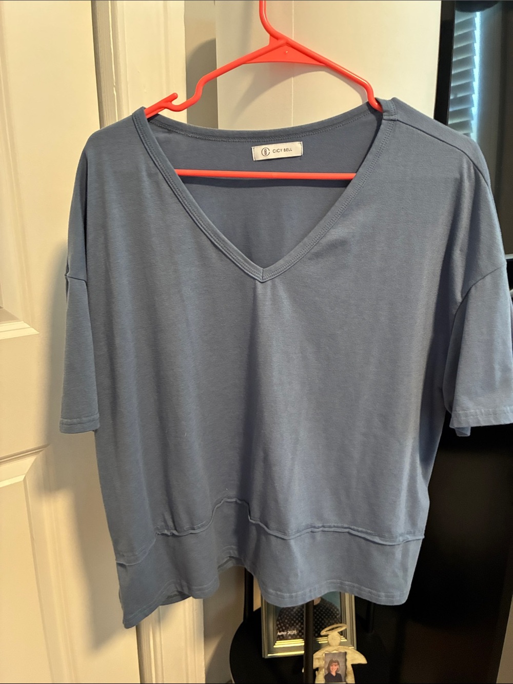 Cicy Bell Dusty Blue V-Neck Short Sleeve Tee